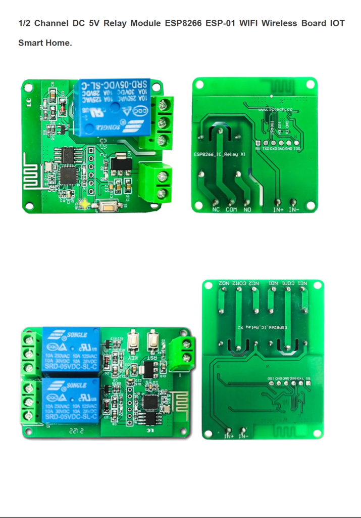 1/2 Channel DC 5V Relay Module ESP8266 ESP-01 WIFI Wireless Board IOT Smart Home