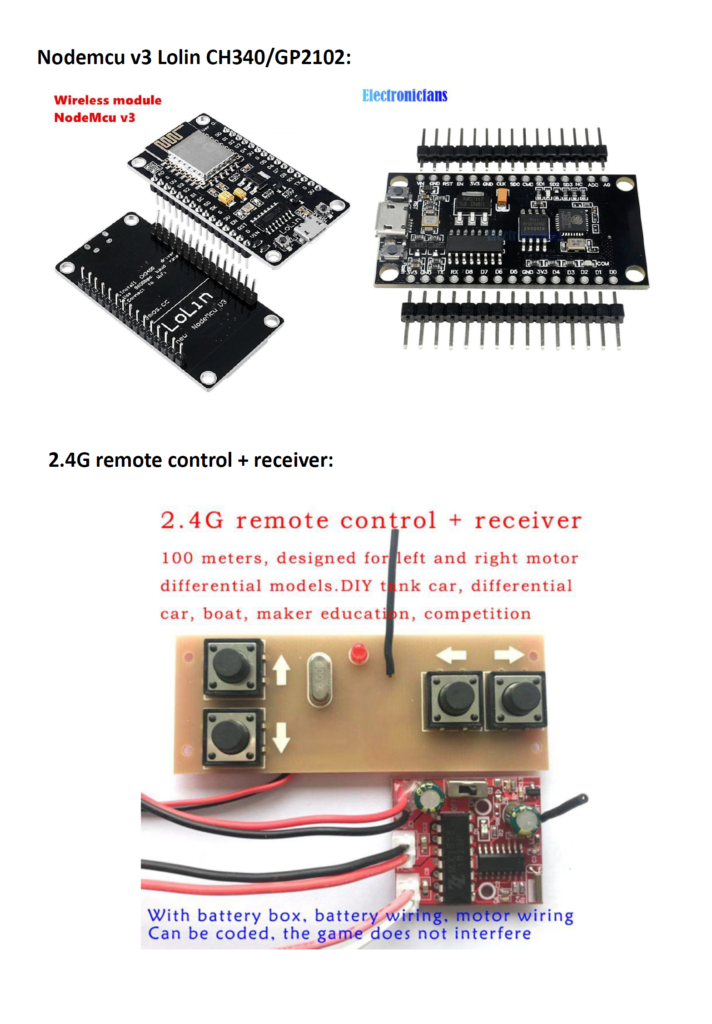 Nodemcu v3 Lolin CH340/GP2102 and 2.4G remote control + receiver